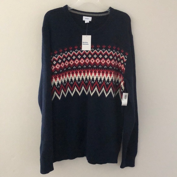 Old Navy Men's Blue Fair Isle Crew-neck Sweater - Picture 5 of 7